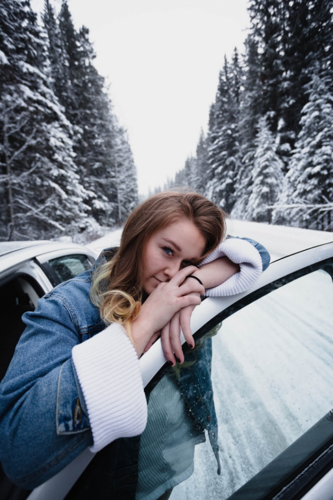 Woman with dry skin in winter weather